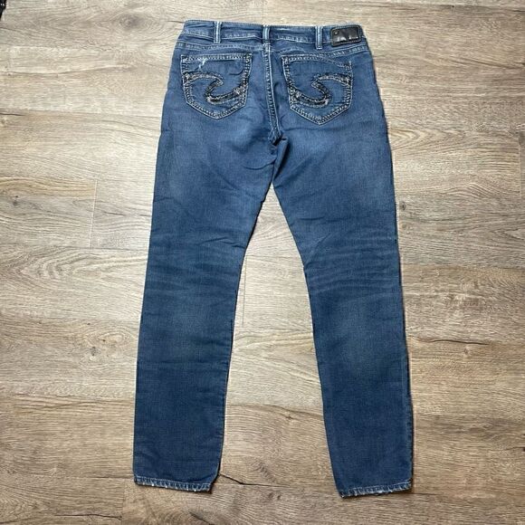 Silver Jeans Tuesday Low Rise Skinny Size W31/L31 Blue Denim Distressed - Picture 7 of 11